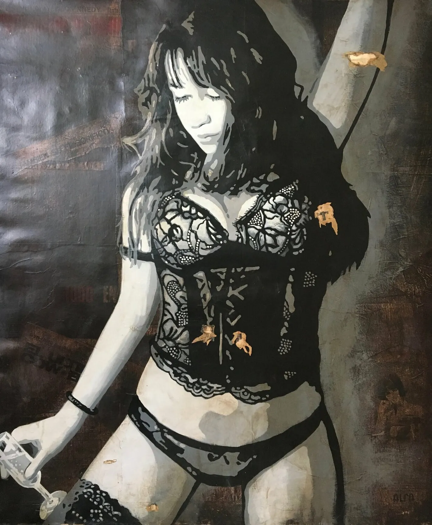 La obra, pintada a mano por Michel Acosta Pérez, muestra la destreza el autor en el manejo de las luces y las sombras, así como su capacidad como retratista para captar esos momentos de erotismo y seducción. DESEO 1