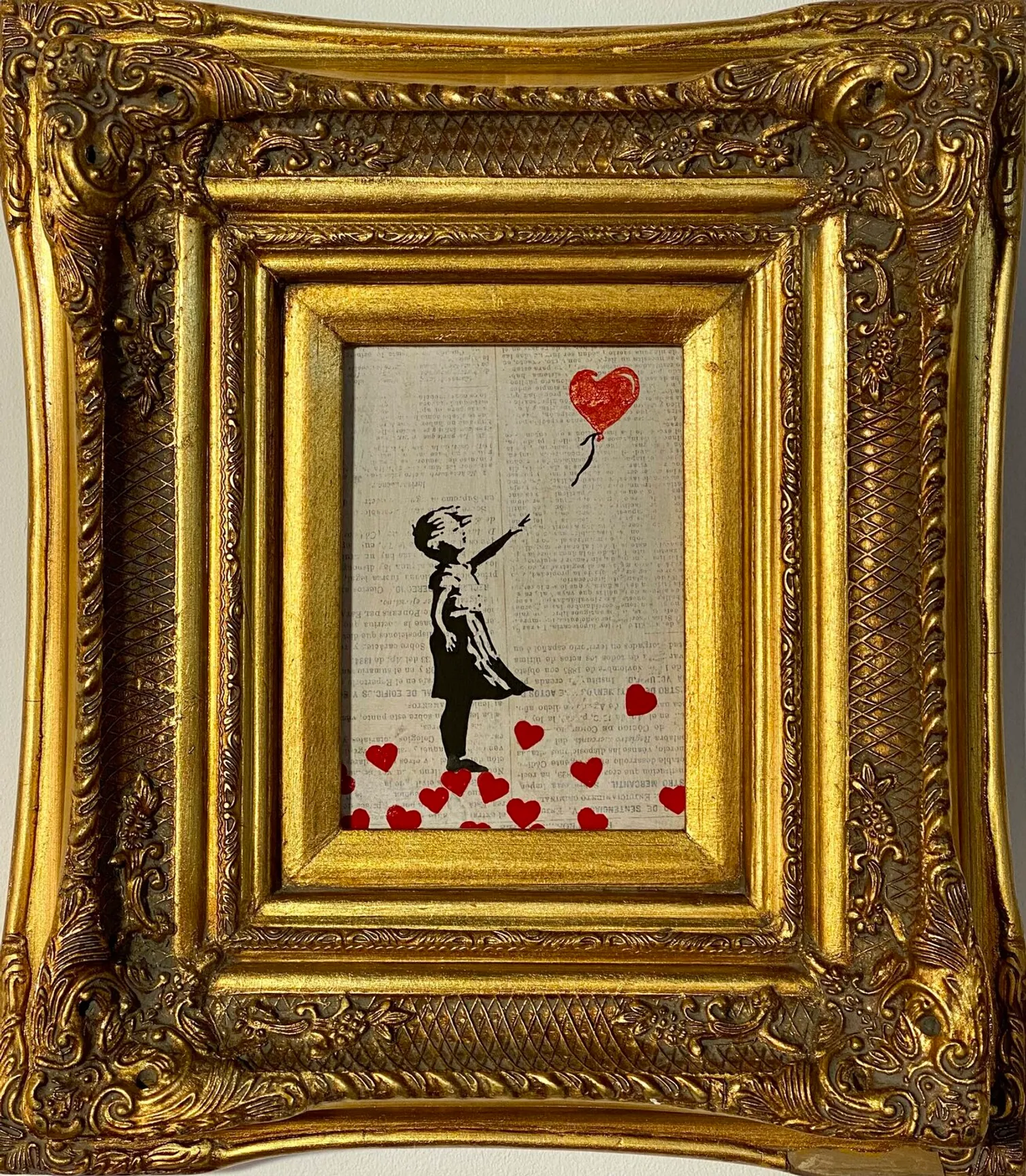 Obra original del artista cubano Michel Acosta Pérez, de estilo Pop, con una apropiación de la obra de Banksy Banksy update available (like it’s in the air)