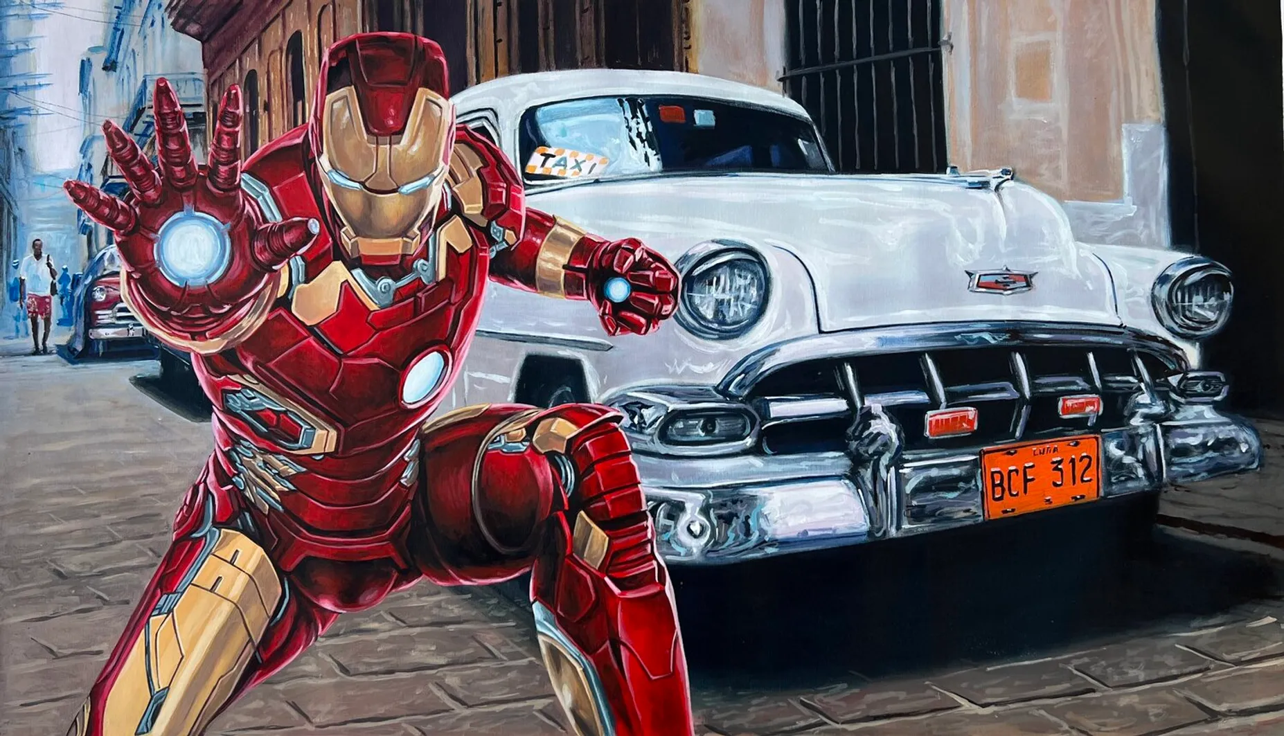 Esta pintura forma parte de la serie “Cuba Revolution” del Michel Acosta Pérez, en la cual el artista, captura momentos de La Habana, Cuba, desde la estética del cómic. REVOLUTION 13